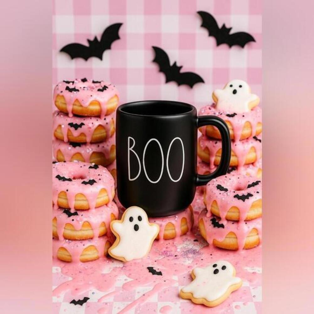 Rae Dunn BOO Black Matte Halloween Mug 16 oz Ceramic Coffee Cup NWT